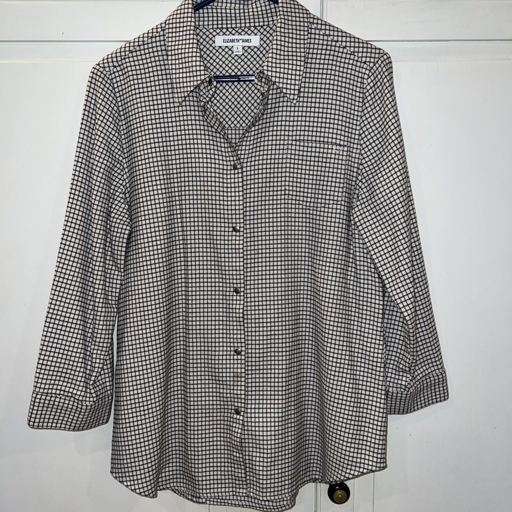 Elizabeth And James Women's Snap Front Cotton Flannel Large Shirt 3/4 Sleeve